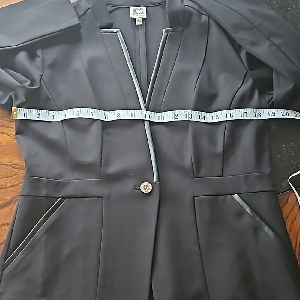 Anne Klein Black Knit Faux Leather Trim Stretch One Button Blazer Size M… - Picture 13 of 16